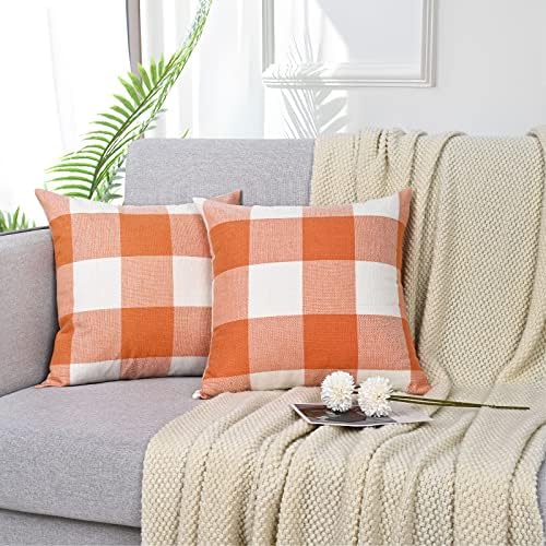 Jastuk bivola jastuk za bacanje na poklopce set od 2 kvadratnog jastuka na narančasto-bijelo bivolostog jastuka za plaćeni jastuk