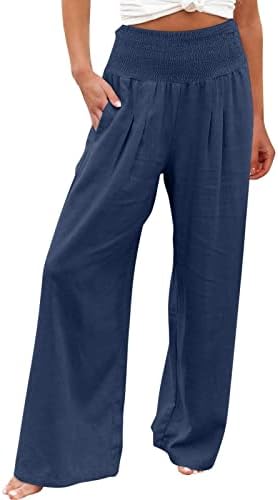 LCEPCY WOMENS široka noga nagle hlače visoke struke labave ležerne hlače lagane ljetne hlače sa džepovima
