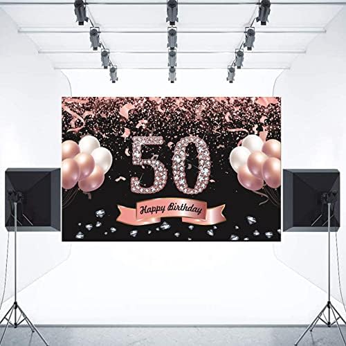Trgowaul ukrasi za 50. rođendan za žene - Rose Gold Happy 50th Birthday Banner Backdrop 5.9 X 3.6 Fts pozadina fotografije 50th Birthday Party isporučuje poklone za žene