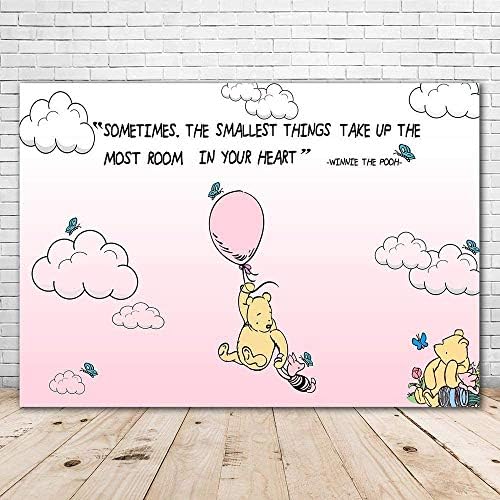 Winnie The Pooh Baby tuš pozadina 5x3 gradijent Pink Hotair Balloon Sretan rođendan pozadina za djevojku Vinyl Winnie The Pooh citira