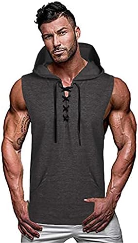 Muška teretana s kapuljačom odsječena majica modni atletske dukseve TANK TOP čipke-up bodybuilding mišićne majice
