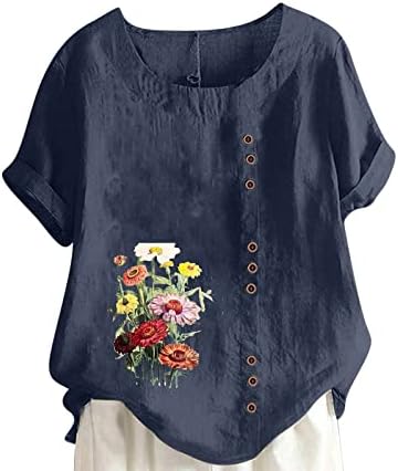 Crewneck posteljina bluze za djevojčice kratki rukav Daisy cvjetna grafika plus veličina ručak Top Thirts Womens Ki