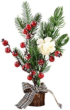 Držite stablo za tablicu Xmas, umjetni mini ukrasi božićnog borovog drveća s crvenim bobicama, cvijetom, borovom voćem