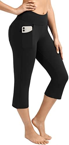 Iuga joga hlače sa džepovima za žene visoke struk kapri platne hlače ravno noga joga capris hlače rade casual worhout