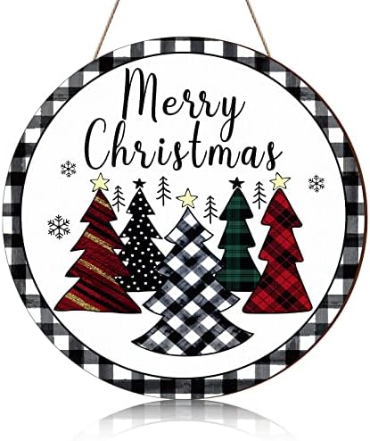 Gerrii sretan Božićni viseći ukrasima sretan božićni prednji vrata drveni znak sa akvarelom Buffalo plairani božićni viseći Xmas ukrasi