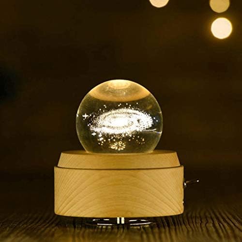 Moon Crystal Ball Night Light Wooden Music Box Music Box Rotacija kreativni rođendan Poklon ručni ručni mehanizam za ručno melodične