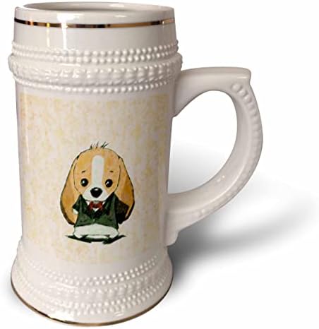 3Droza slika tan doggie sa crnom jaknom na farbanju. - 22oz Stein šolja