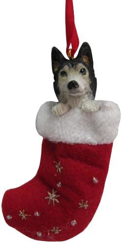 Sibirski Husky Božić čarapa ukras sa Santa mali drugari Ručno obojene i prošivena detalj