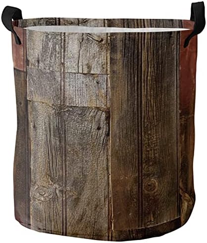 Velike korpe za veš od oksfordske tkanine - sklopiva korpa za veš vodootporna korpa za pranje smeđa stara drvena ploča okrugla sklopiva