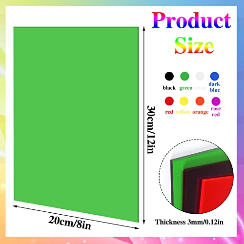 8 pakovanja akrilnih listova u boji 8 X 12 inča, prozirni liveni akrilni Lim pleksiglas list debljine 1/8 inča akrilni Panel u boji
