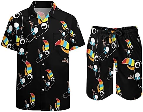 Toucan crtani muški havajske majice i hlače s kratkim rukavima i hlače Summer Beach Outfits labavi staza