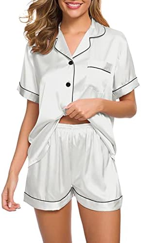 Satenske pidžame Ženska odjeća za spavanje kratkih rukava Slek meko dugme dolje Loungewebru PJS Hlačevi set seksi poklon za spavanje