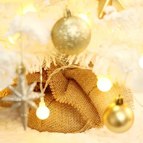 Laybrave 20 inča za stolno mini božićno drvcu sa LED lakim platnim vrećicom Base Santa Hat Balls Privjesni ukrasi za kućnu kancelariju umjetno božićno drvce