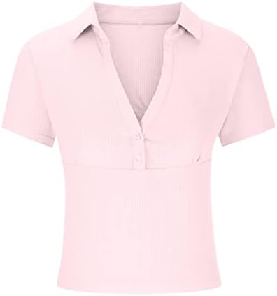 Ženske pune golf gornjeg dijelova rever s kratkim rukavom bluza slim fit rebrasta tunika košulja gore atletske sportske majice