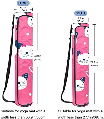 Yoga Mat torba za vježbanje prostirka za jogu, nosač prostirke za jogu s punim patentnim zatvaračem torba za nošenje za jogu s podesivim remenom Pink slatka mačka uzorak, 6, 7x33, 9in/17x86 cm