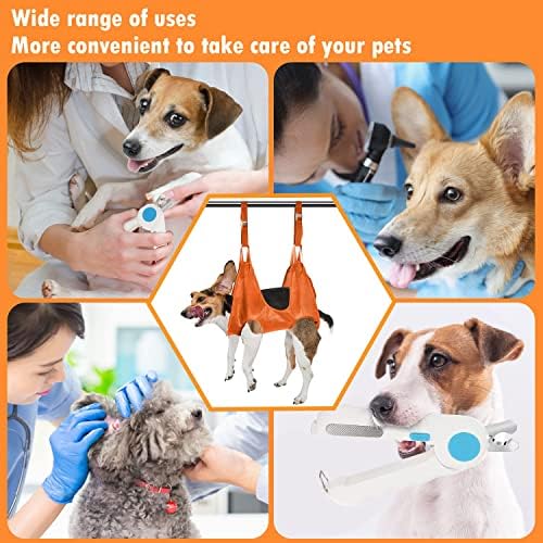 TCFTT Pet Grooming viseća mreža za pse & mačke, torba za zadržavanje pasa sa škarama za nokte/trimer sa LED svjetlom, pseća remenica za njegu i podrezivanje noktiju, njega ušiju/očiju