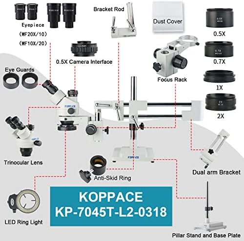 KOPPACE 3.5 X-180x Trinokularni Stereo mikroskop sa dvostrukim nosačem za kontinuirano zumiranje.