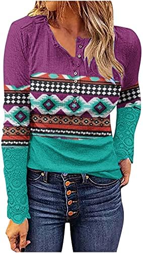 Ženski džemper Dugi rukav Vintage grafički majica Henley button Shirts Osnovni rebrasti pleteni pulover vrhovi