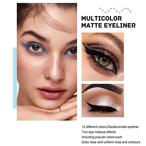 6 boja Dual end Eyeliner, Liquid Glitter Eyeliner sa mat tečnim set Eyeliner, Colorful eye Liner tečna boja Eyeliner Eye Makeup za