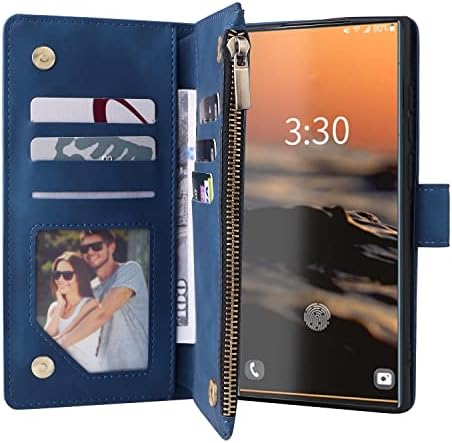 EZSKY Telefon zaštitni Flip slučaj Kompatibilan sa Samsung Galaxy S23 Ultra novčanik slučaj, meka PU Koža Flip novčanik slučaj, 2 i 1 multifunkcionalni Zipper Flip novčanik stil Drop-Proof Phone Case P