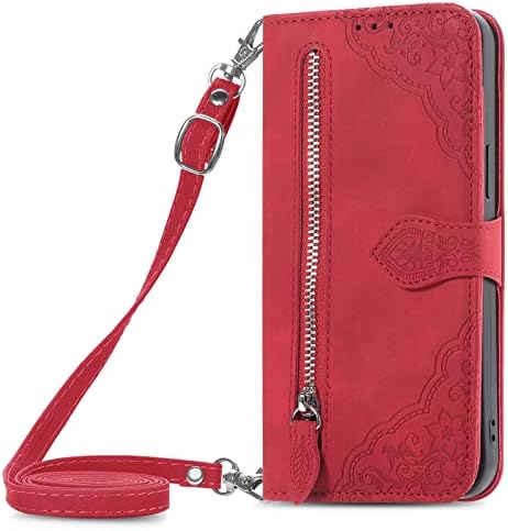 GLORYSHOP torbica za novčanik za Samsung Galaxy a10e sa držačem kreditne kartice, magnetna Folio PU kožna džepna postolja zaštitne preklopne futrole za telefon sa remenom za uzicu, Crvena