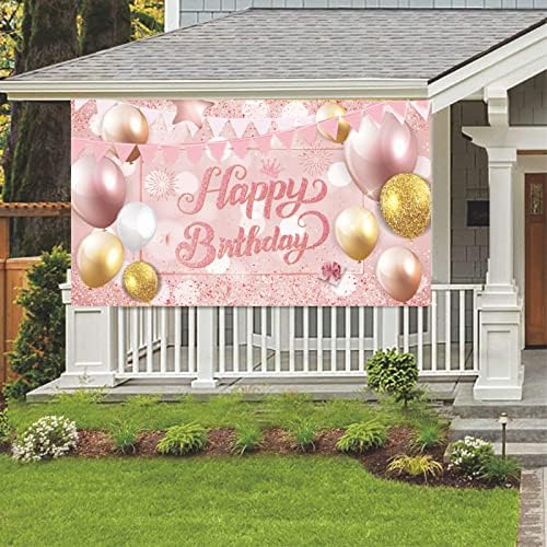 Happy Birthday Backdrop Banner, dekoracije za rođendanske zabave velika tkanina Glitter Balloon vatromet rođendanski znak Photo Booth