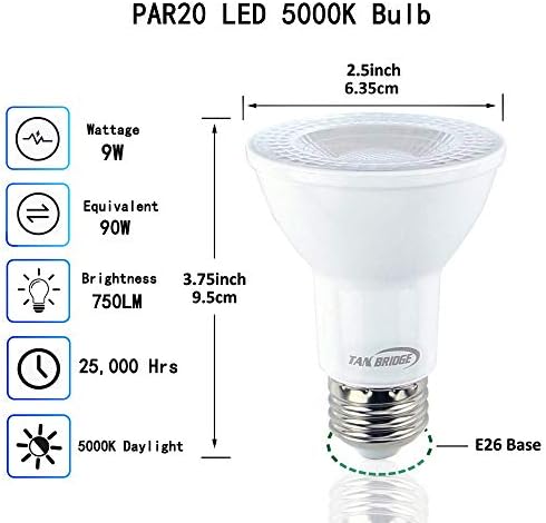 HanWay 6 paketa ugradne dnevne LED Sijalice Zatamnjive energetski efikasne 5000k Par lampe sa 9w E26 bazom unutrašnje vanjske Par20 sijalice za poplave