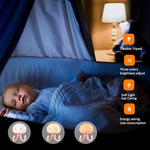 Aokpsrt Jellyfish Baby Night Light, LED zatamnjena noćna noć za bebe sa fleksibilnim stativom za dojenje, punjiva noćna svjetla za djecu za spavaću sobu