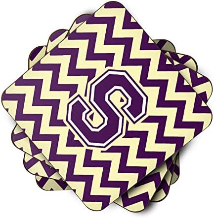 Caroline's Treasures CJ1058-SFC Letter S Chevron Purple i Gold Foam Coaster Set od 4, podmetači za čaše za unutrašnje i vanjske prostore,