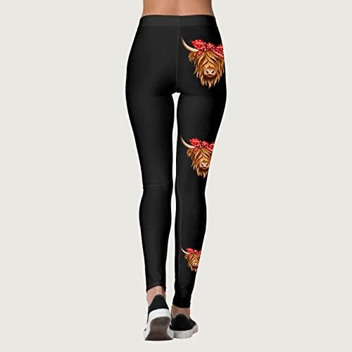 Highland Cow Yoga helanke za trčanje za žene Tajice visokog struka Bejzbol Print meke brušene rastezljive hlače za teretanu