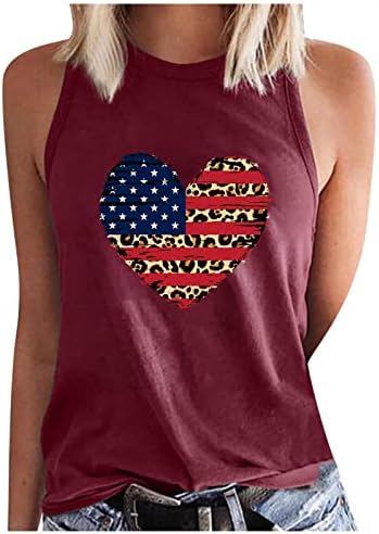 Slatka američka stanka zastava za žene Ljetne mase bez rukava Casual Top Heart Leopard Print Graphic Patriotske majice