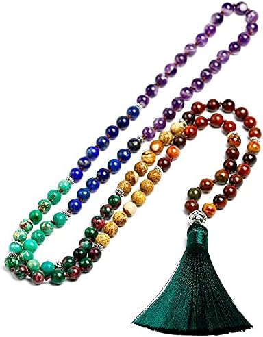 Tun & amp; ung 7 čakra Mala 108 perle prirodni kamen duga ogrlica sa kićankama Ženska ogrlica za meditaciju čvorovi perle Yoga ogrlice
