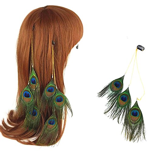 3 kom Ženska dama ručno izrađena boemijska stila folk-prilagođena paunska pero za kosu za kosu kopče Ornamenta - modni boho kose hipi za glavu za glavu za glavu za diy dodaci