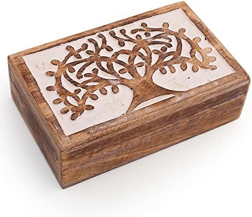 Great Rođendanski pokloni Ručno izrađeni drveni drveni nakit Box Tree of Life Carving Nakit Organizator čuva kutiju blaga prsa na