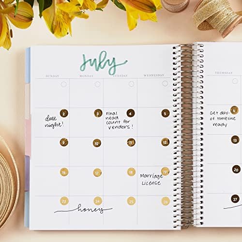 7 x 9 Mjesečno metalna ljubav u Bloom namotanom venčanom planeru - uključuje prazan kalendar, popis za vjenčanje, popis za proračun, detalje o izborniku i trackere Erin CILDREN