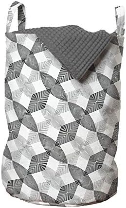 Ambesonne geometrijska torba za veš, modernistička apstraktna mreža sa Ugniježđenim rombovima u sivoj boji, korpa za korpe sa ručkama zatvaranje Vezica za pranje veša, 13 x 19, ugalj siva i bijela