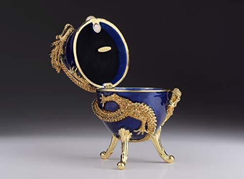 Keren Kopal plavo rusko jaje sa zmajevom muzikom koja svira Trinket Box Faberge Egg ideja za poklon japanske kulture Uskršnje jaje ograničeno izdanje