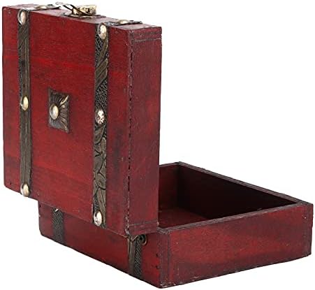 Cyrank Vintage Treasure Box, Drvena kutija za odlaganje Crvena mala kutija za nakit Organizator nakita sa metalnom bravom za uređenje doma