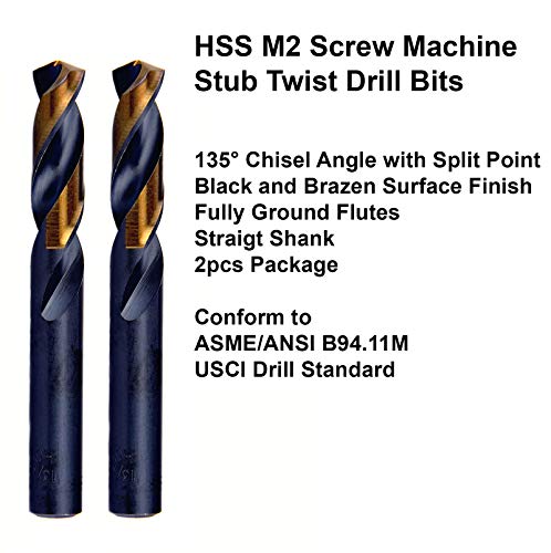 MAXTOOL 27/64 2kom identične vijčane mašinske bušilice HSS M2 twist Stub burgije crna & Bronza potpuno brušena ravna drška kratke bušilice; SMF02H10R27P2
