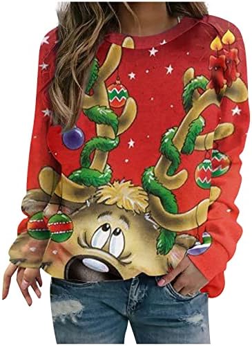 Ženske božićne zabavne dukseve slatke reindeer santa claus ispis pulover majica s dugim rukavima Crewneck casual tunika