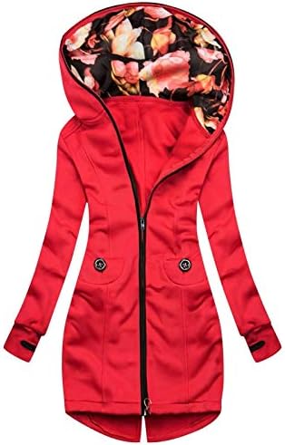 Ženski kaput s kapuljačom sa kapuljačom kaputir Ispis Jakna s visokim vratom patentni zatvarač džepni dugi rukav gornji odjeća zima