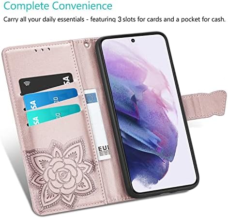 DiGPlus Galaxy S22 5G torbica za novčanik, [leptir & amp; Flower Embossed] PU kožna torbica za novčanik Flip zaštitni poklopac telefona
