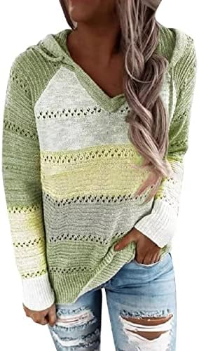 Ehyseli ženski prugasti blok boja dukseri s dugim rukavima V izrez pleteni džemper nacrtajući dukseve sa labavim pulover vrhovima