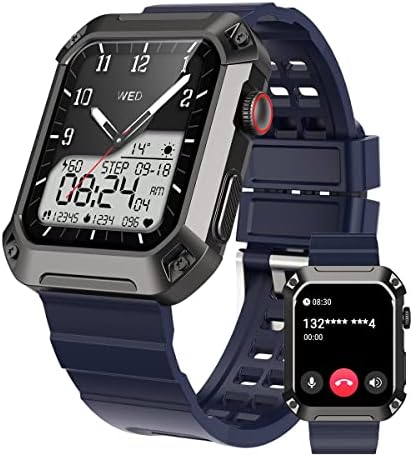 Vojni pametni satovi za muškarce, 5ATM vodootporan Čvrsto-putnički pametni sat s Bluetooth pozivom, zdravstveni sat sa zdravstvenim podacima Monitor za spavanje, 1,83 '' Taktički fitnes tragač za Android iOS telefonima