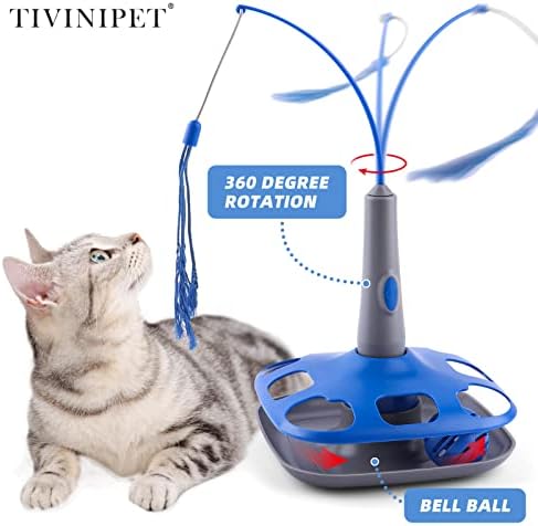 Tivinipet Electric Motion Ball i Tasel TEASER Mačka igračka, 2 u 1 Automatsko samo igrati interaktivnu mačku, smiješna lova za vježbu Chase Flutter rotirajuće mačene igračke s zamjenskim teasom