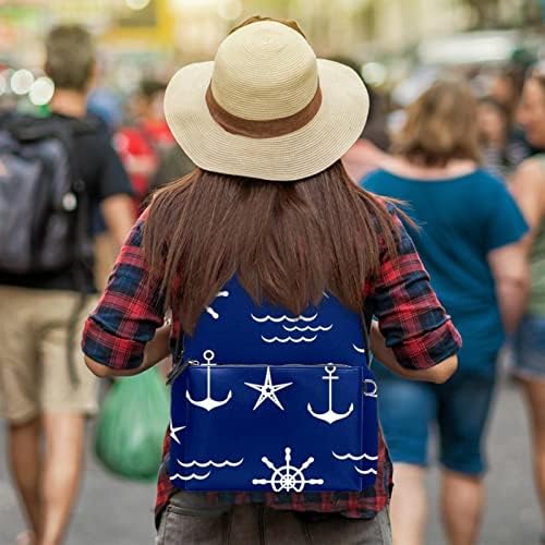 Tbouobt kožni putni ruksak lagani laptop casual ruksak za žene muškarci, ocean mornarsko plavo sidro u valovima nautika