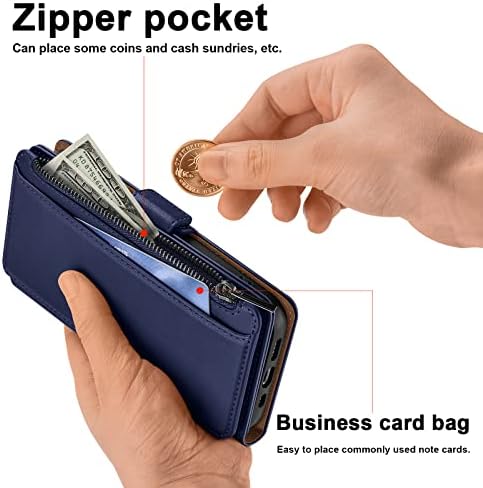 Antsturdy za iPhone 14 Pro 6.1 torbica za novčanik 【RFID blokada】【Zipper Poket】【7 Slot za kartice】 PU kožna magnetna kopča Flip Folio