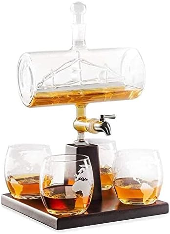 Whisky decantador Setovi dekantera za višekratnu upotrebu viskija sa 4 čaše za viski, 1100ml Bar Tools Barrel Whisky Carafe alkoholni