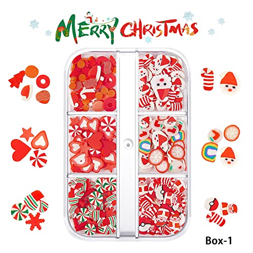 2 kutije Božić Nail Art Clay Slice, 3D pahulje Santa Claus snjegović pahuljica Božić Candy Cane Nail Clay Slice za akrilne nokte dizajn DIY božićne zabave zanatske potrepštine