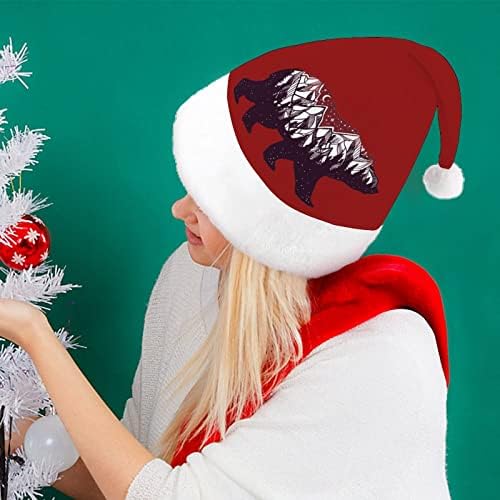 Medvjed i noćni šumski planinski pejzaž Božićni šešir Santa šešir za uniseks odrasle Comfort Classic Božić kapa za Božić Party Holiday